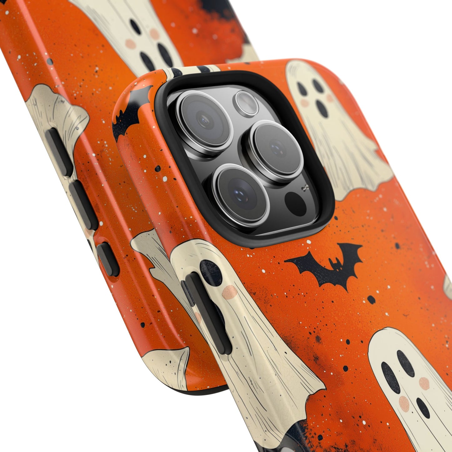 Spooky Ghosts & Bats iPhone Case – Vibrant Orange Halloween Design