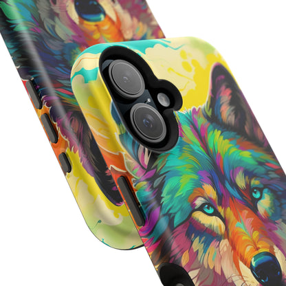 Rainbow Wolf in Bloom – MagSafe iPhone Case with Nature-Inspired Design