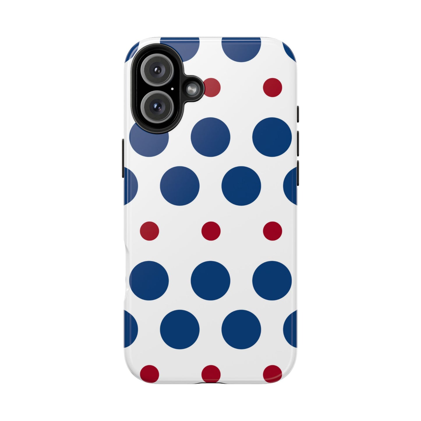 Bold Navy & Red Polka Dot Pattern – iPhone Case