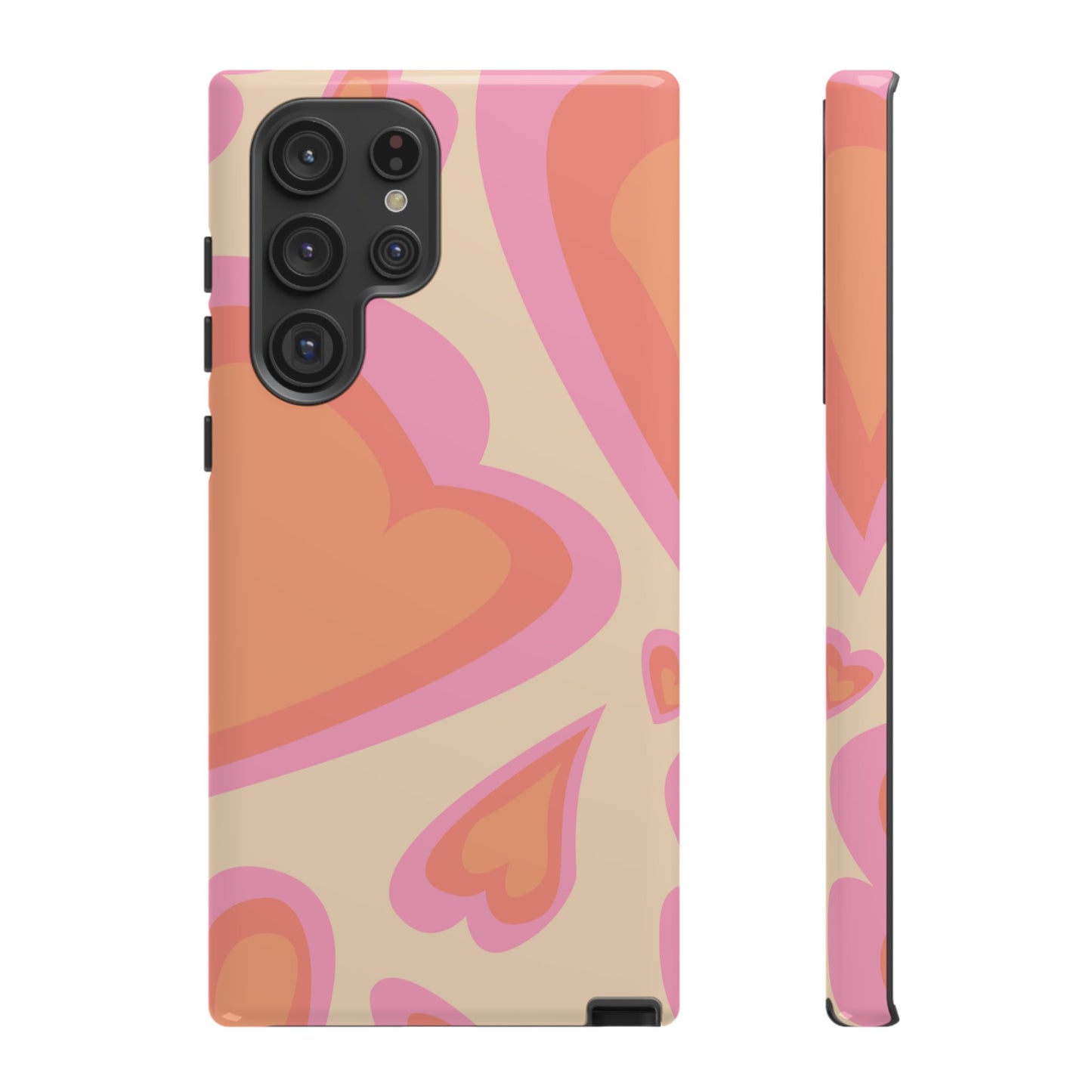 Retro Pink Hearts Samsung Galaxy Case – Shock-Resistant, Matte Finish, Dual-Layer Protection