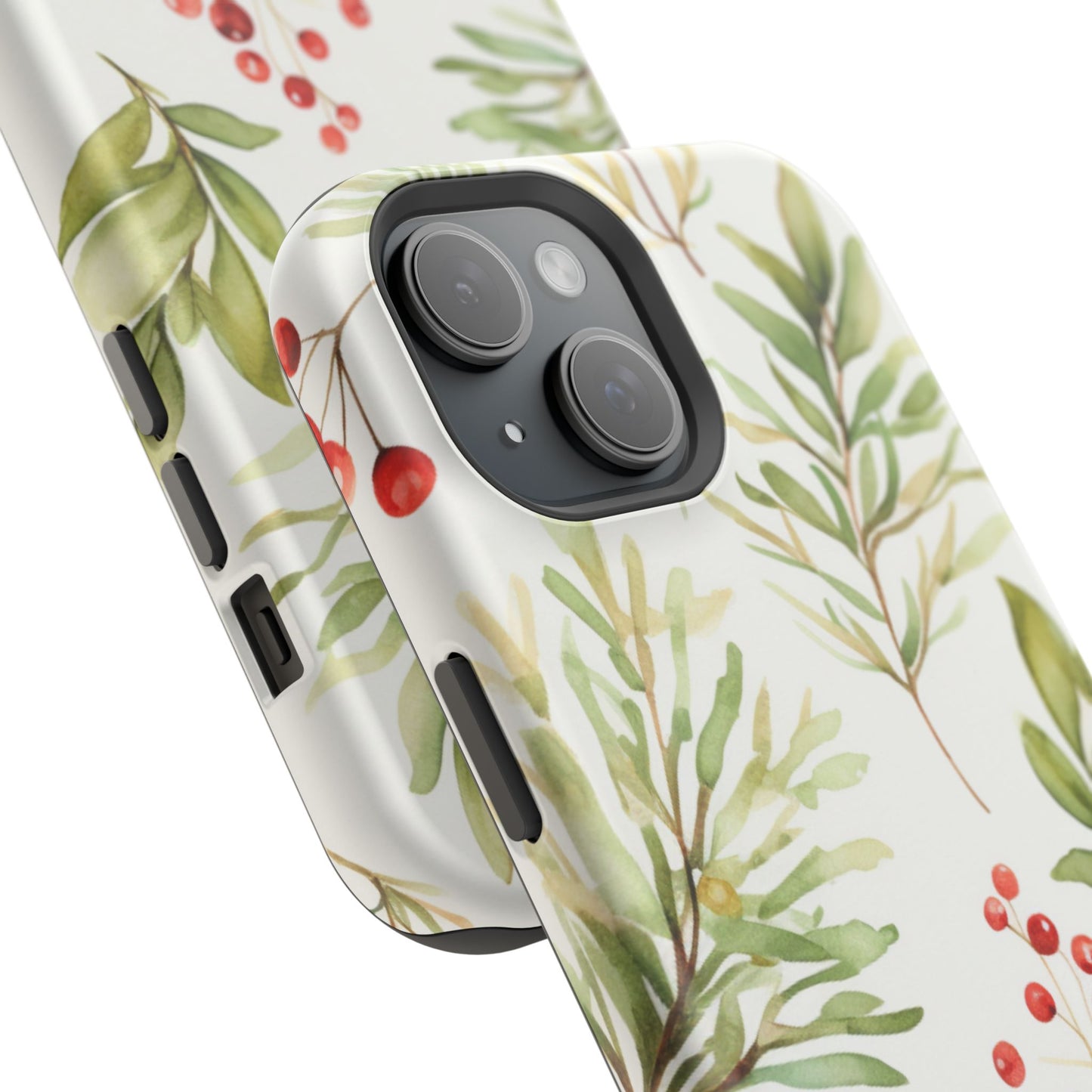 Winter Greenery & Berry Watercolor – MagSafe iPhone Series Case