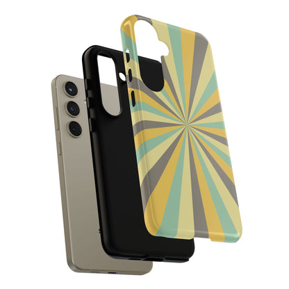 Vintage Sunburst Rays Samsung Galaxy Case – Bold 70s-Inspired Burst in Yellow, Mint, and Gray