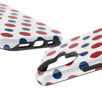 Patriotic Navy, White, and Red Polka Dot MagSafe iPhone Case