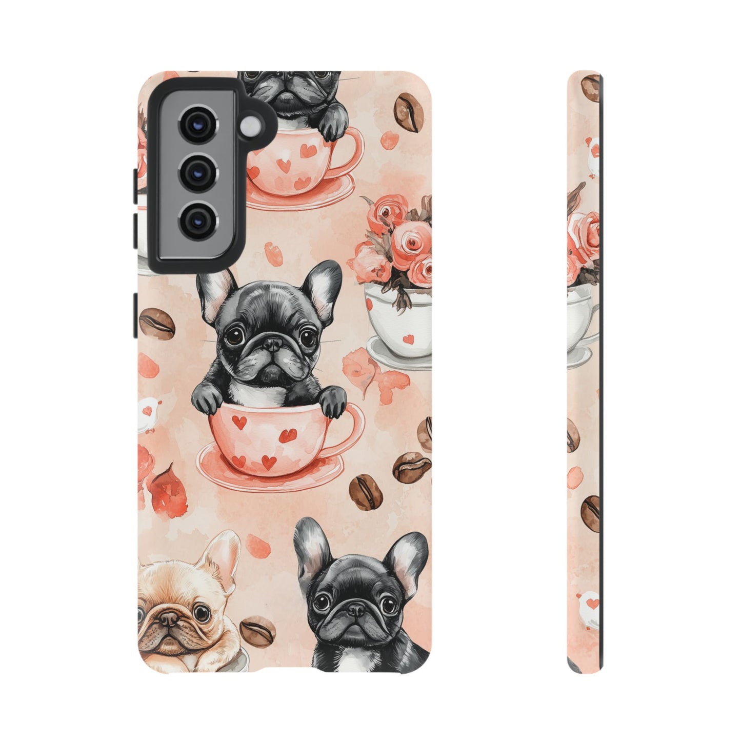 French Bulldogs in Heart Teacups Samsung Galaxy Case – Cute Dog & Floral Design, Shockproof Protection - BOGO Cases