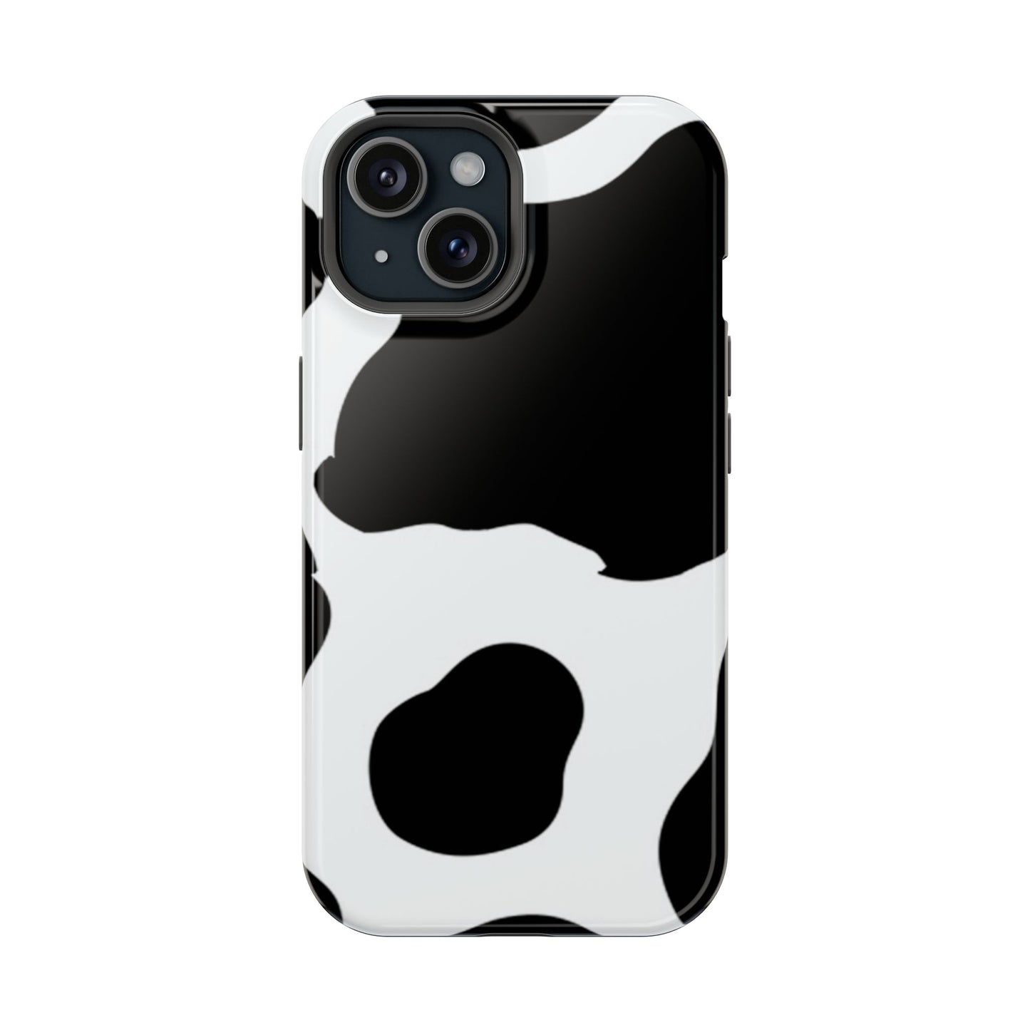 Bold Black and White Cow Print Tough MagSafe iPhone Case – Modern Animal Pattern with Dual-Layer Protection