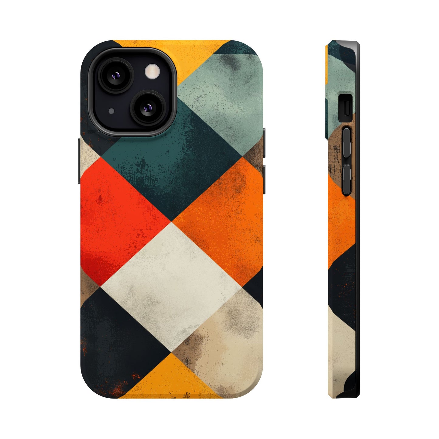 Geometric Retro MagSafe iPhone Case - Colorful Checkered Protective Cover