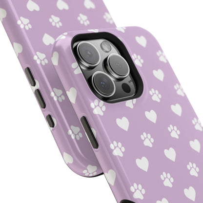 Purple Hearts & Paw Prints - Cute Pet Lover MagSafe iPhone Case