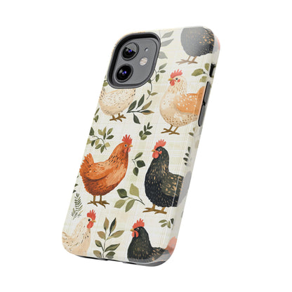 iPhone Case: Vintage Chicken Farmhouse Case – Rustic Leaves Design