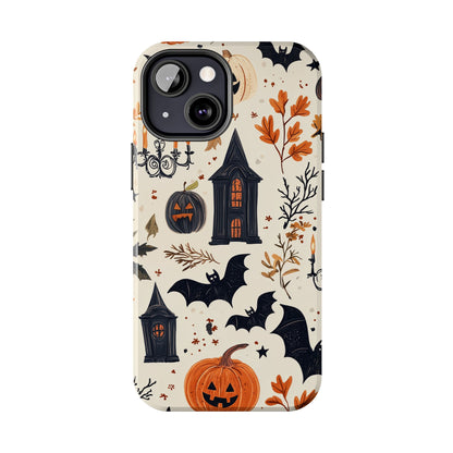 Haunted Halloween iPhone Case – Haunted House, Bats, and Pumpkins Design