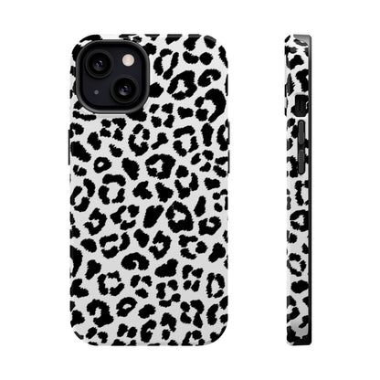 Monochrome Leopard Print Tough MagSafe iPhone Case – Classic Black and White Design with Dual-Layer Protection