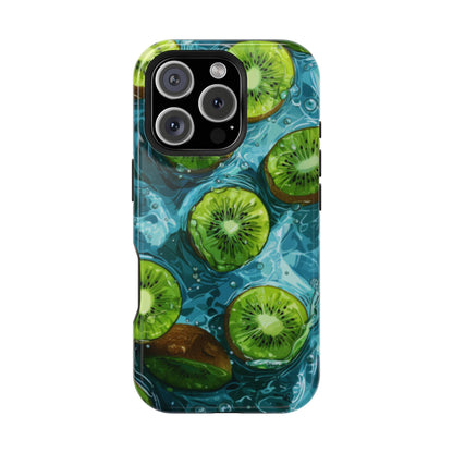 Tropical Kiwi Splash MagSafe iPhone Case – Tough Dual-Layer, Vibrant Summer Design