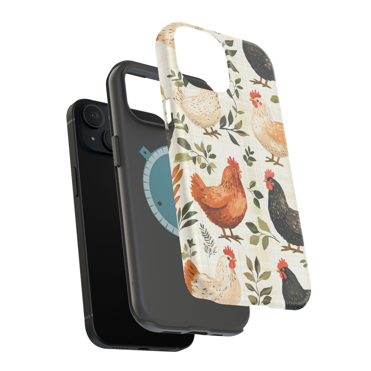 MagSafe iPhone Case: Vintage Chicken Farmhouse Case – Rustic Leaves Design