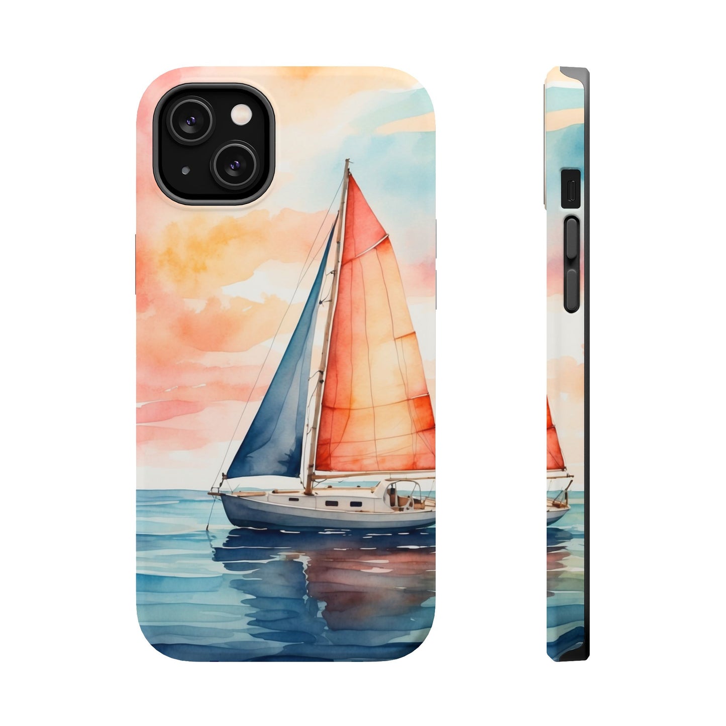 Sunset Sail MagSafe iPhone Case – Watercolor Sailboat and Sky Design