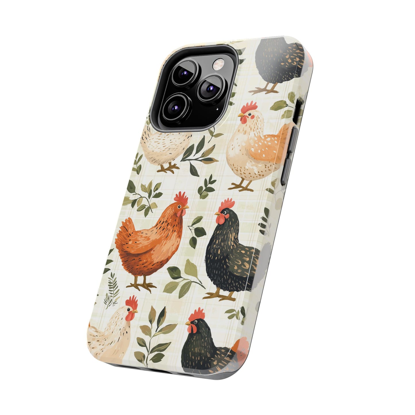 iPhone Case: Vintage Chicken Farmhouse Case – Rustic Leaves Design