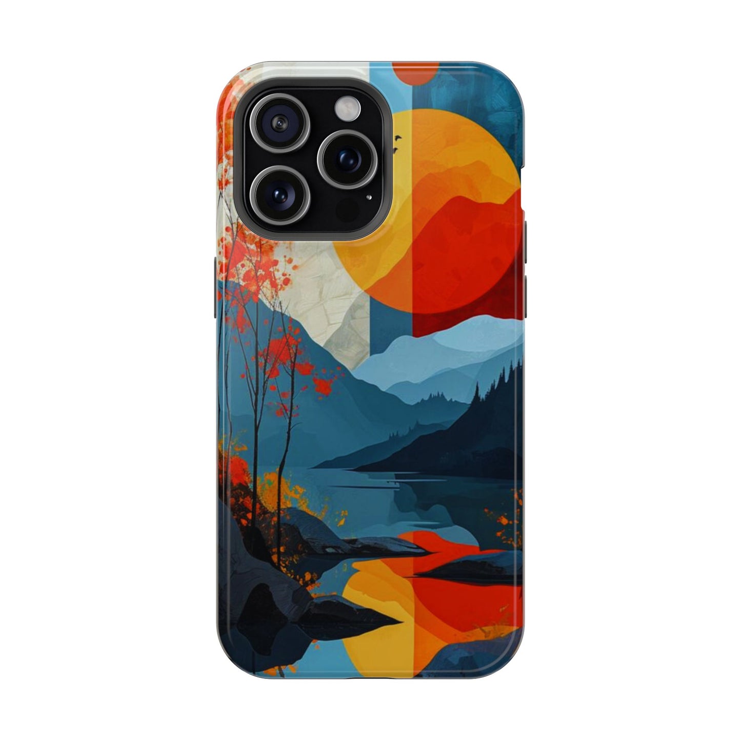 Abstract Autumn Landscape MagSafe iPhone Case – Bold Colorful Sunset Design, Dual-Layer Protection