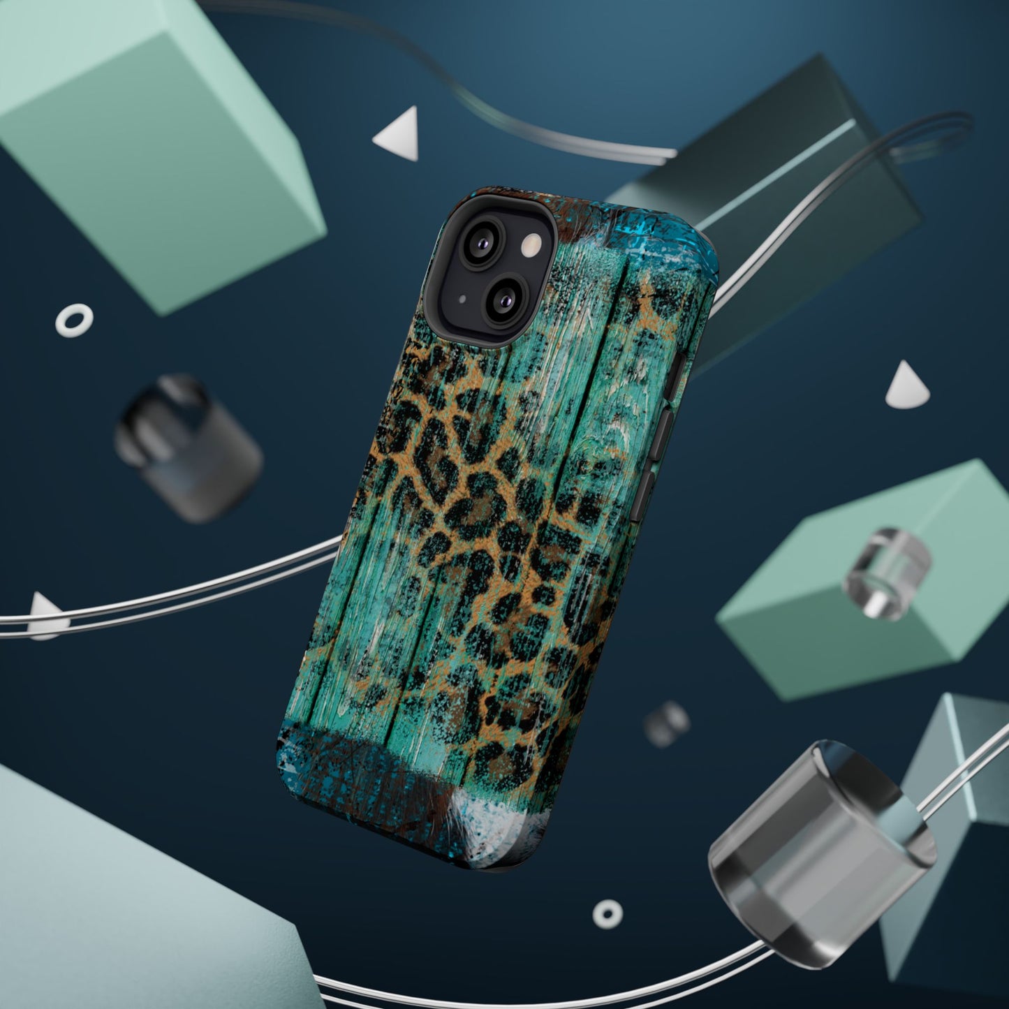 Turquoise Rustic Leopard Wood - MagSafe  iPhone Series Case