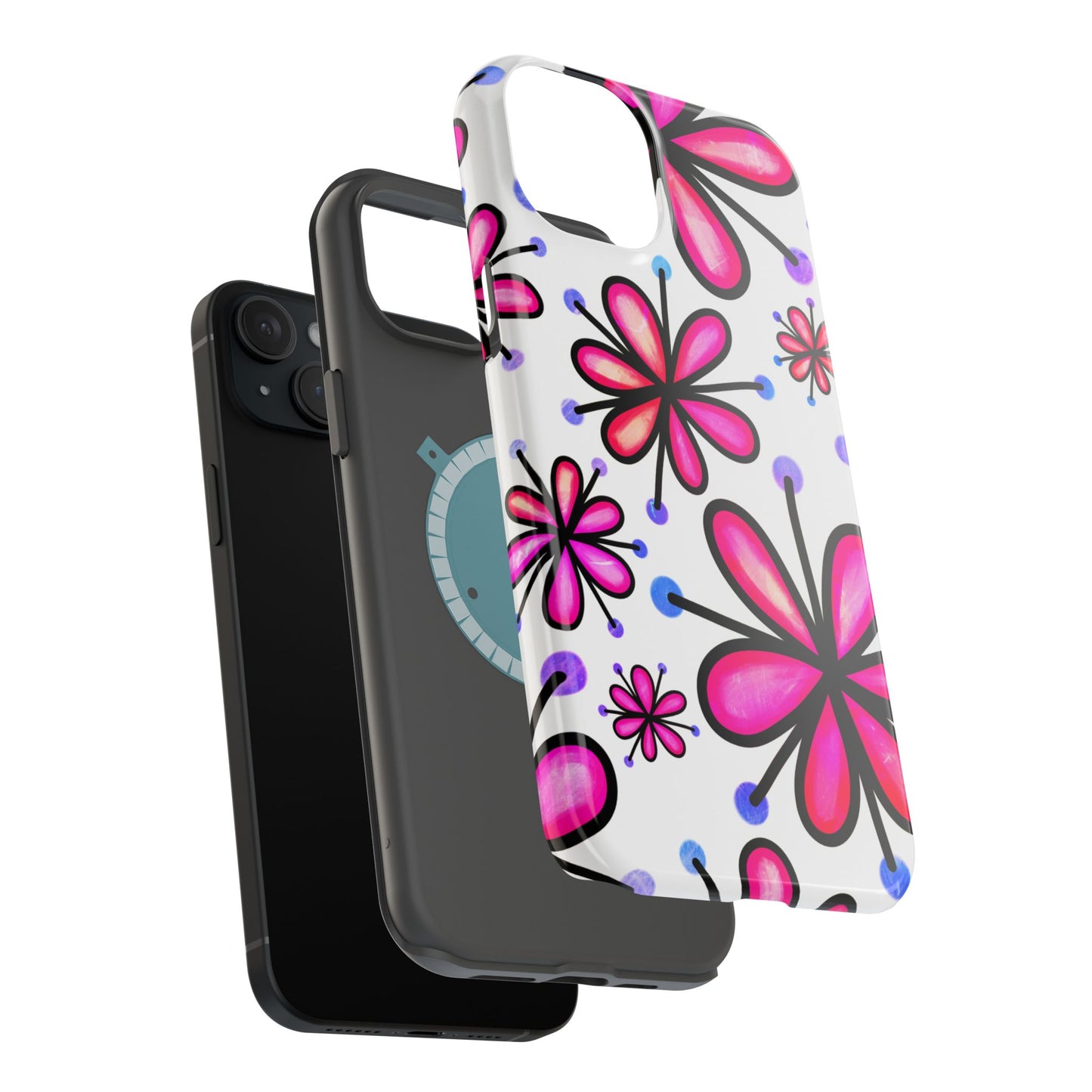 Pink Retro Bloom MagSafe iPhone Case – Ultra-Slim Design, Glossy Finish