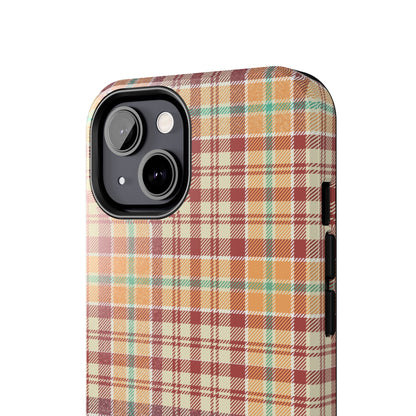 Retro Chic Plaid iPhone Case in Red, Orange, Green & Cream – Classic Vintage Style