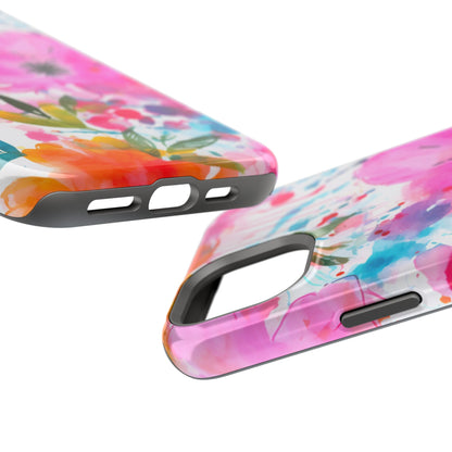 Color Splash Pink & Orange Watercolor Floral - MagSafe iPhone Case