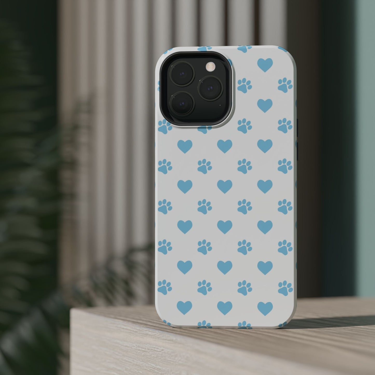 Blue Paw Prints & Hearts – MagSafe iPhone Case with Adorable Pet-Lover Design