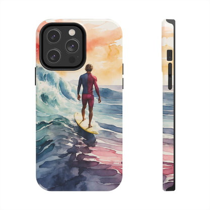 Surfer’s Sunset Wave iPhone Case – Vibrant Watercolor Design