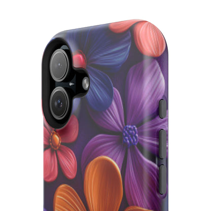 Bold Floral 3D MagSafe iPhone Case – Vivid Purple and Orange Flower Design, Shock-Resistant