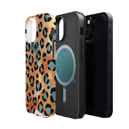 Sunset Watercolor Leopard Print Tough MagSafe iPhone Case – Artistic Animal Pattern with Dual-Layer Protection