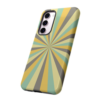 Vintage Sunburst Rays Samsung Galaxy Case – Bold 70s-Inspired Burst in Yellow, Mint, and Gray