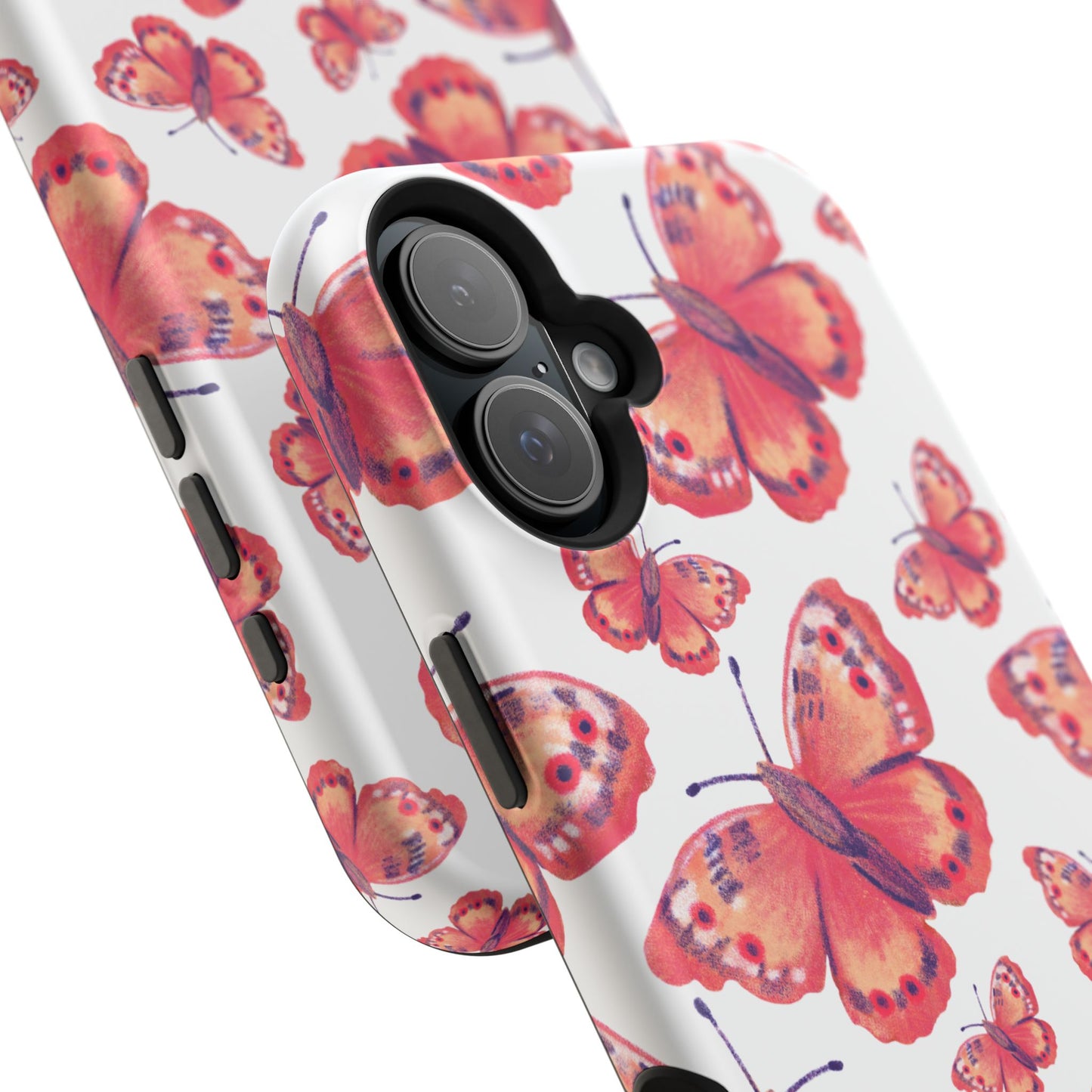 Coral Butterfly MagSafe iPhone Case – Slim, Protective Design with Bold Watercolor Print