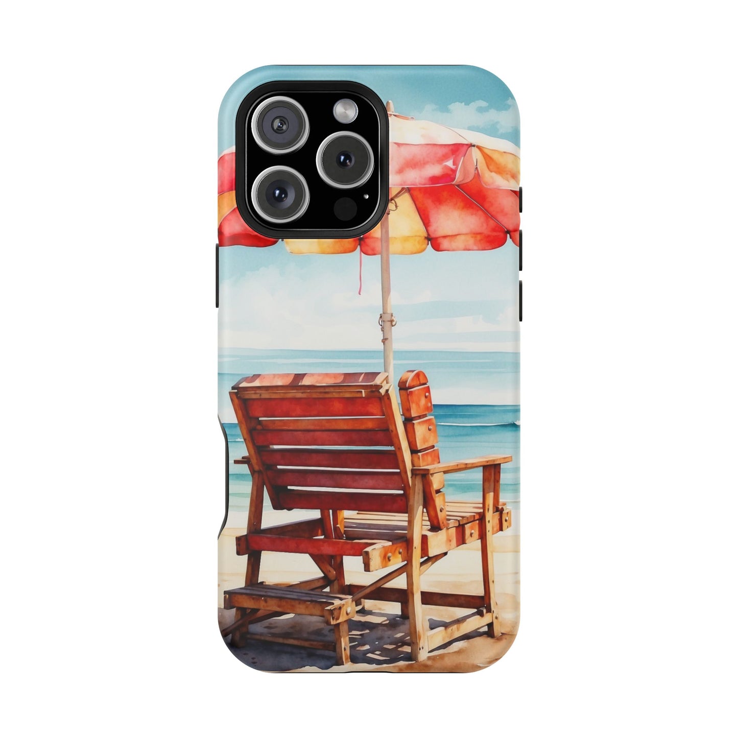 Beachfront Sunset Lounge MagSafe iPhone Case – Vibrant Watercolor Design