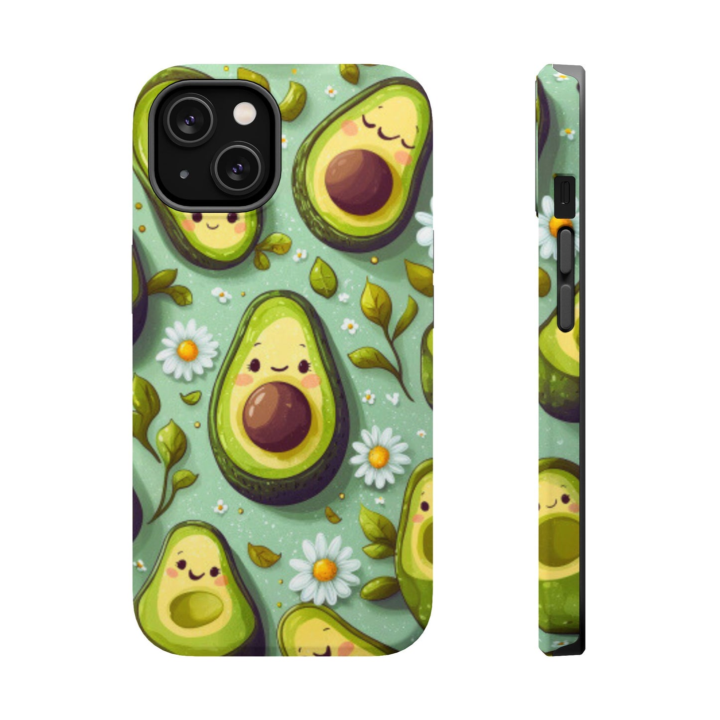 Cute Avocado MagSafe iPhone Case – Adorable Kawaii Avocados with Daisies, Shock-Resistant