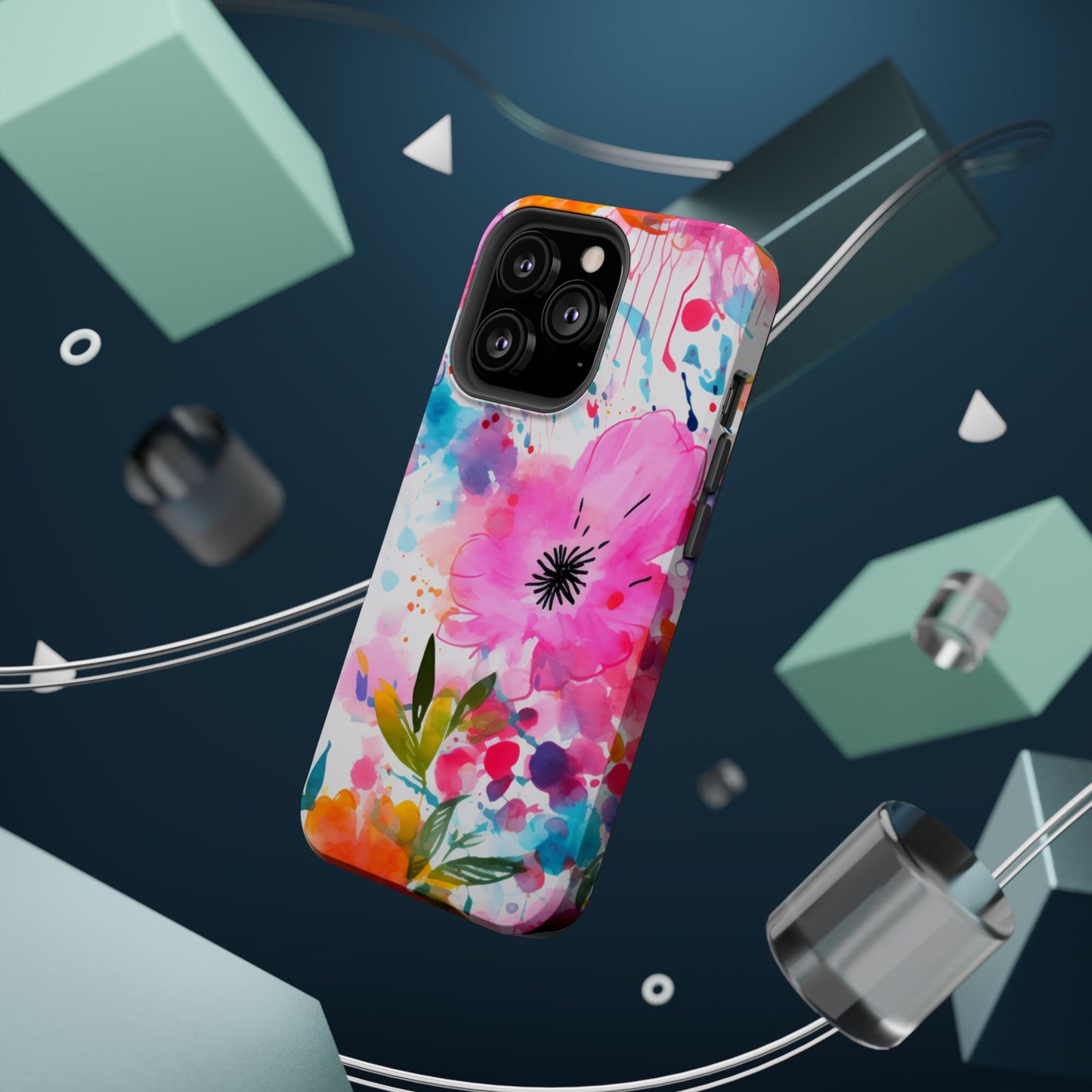 Color Splash Pink & Orange Watercolor Floral - MagSafe iPhone Case