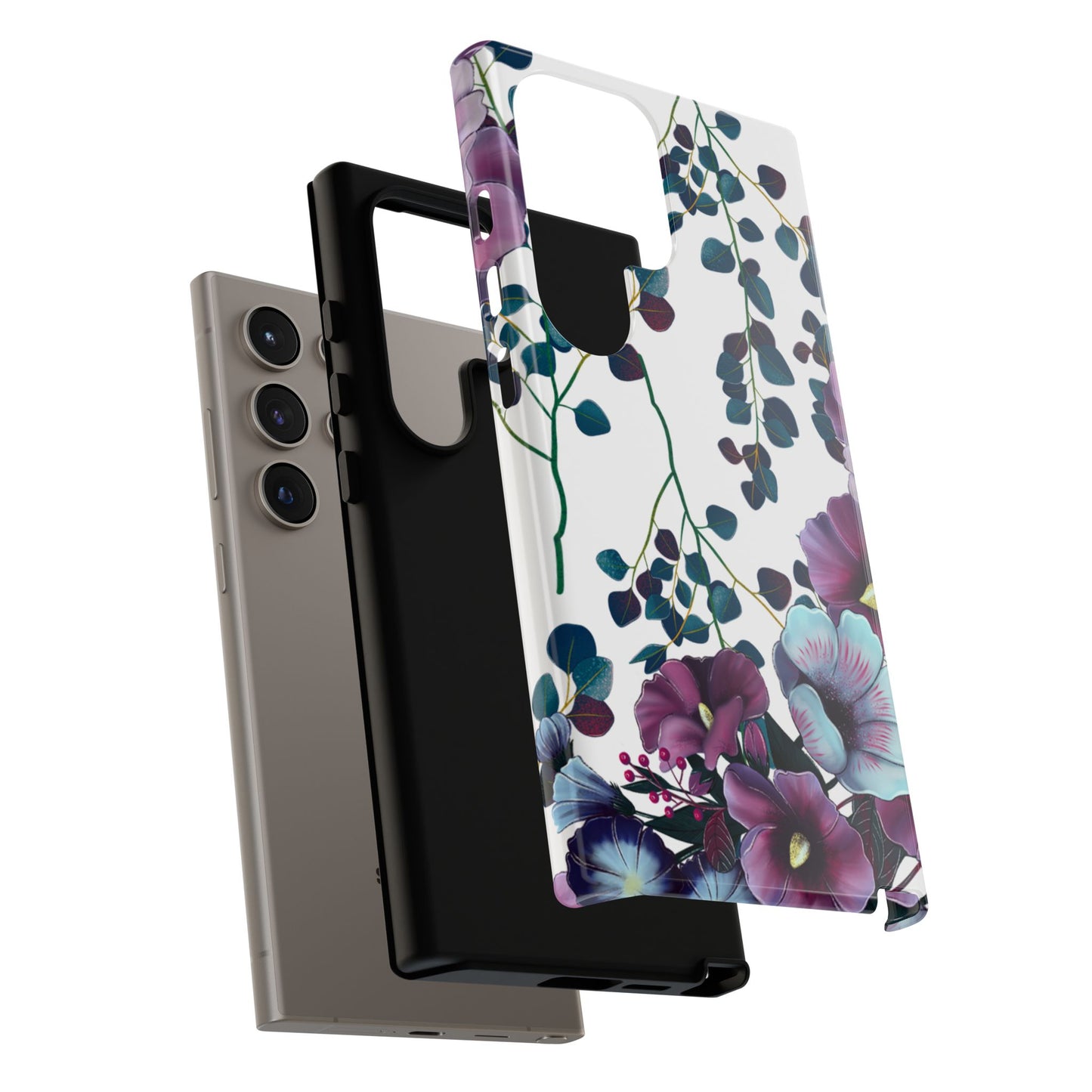 Moody Purple & Teal Floral Samsung Galaxy Series Case – Elegant Botanical Design