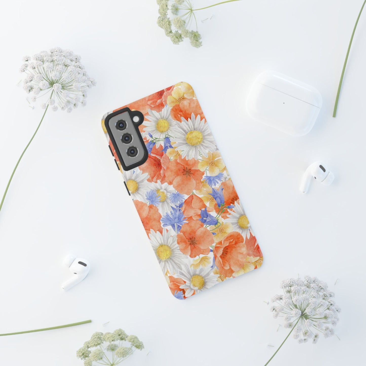 Watercolor Wildflower Pattern Samsung Galaxy Case – Durable Matte Finish with Daisy, Poppy & Cornflower Design