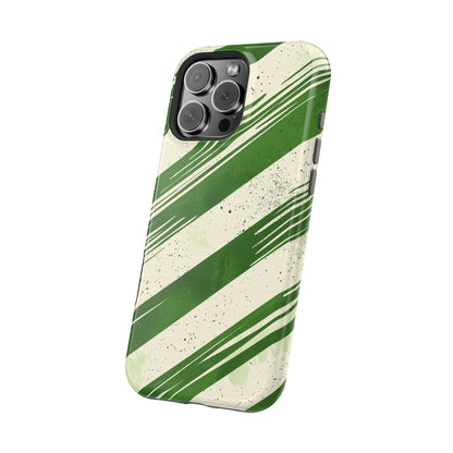 Green Stripes MagSafe iPhone Case – Bold Diagonal Brushstroke Design