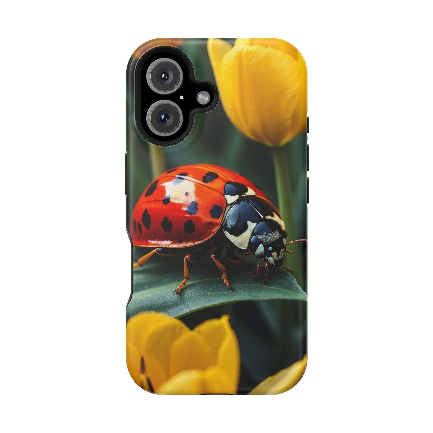 MagSafe iPhone Case: Vibrant Ladybug Amidst a Lush Yellow Flower Garden