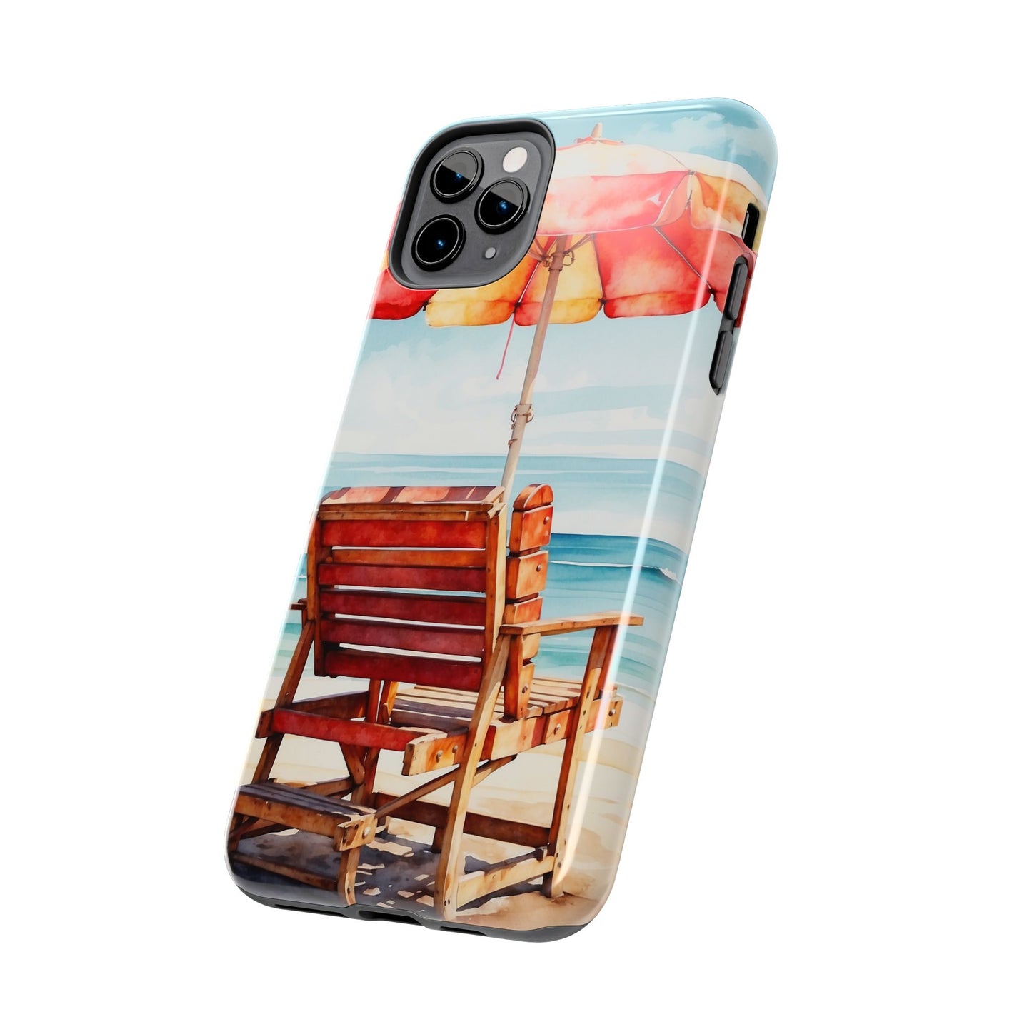 Beachfront Sunset Lounge iPhone Case – Vibrant Watercolor Design