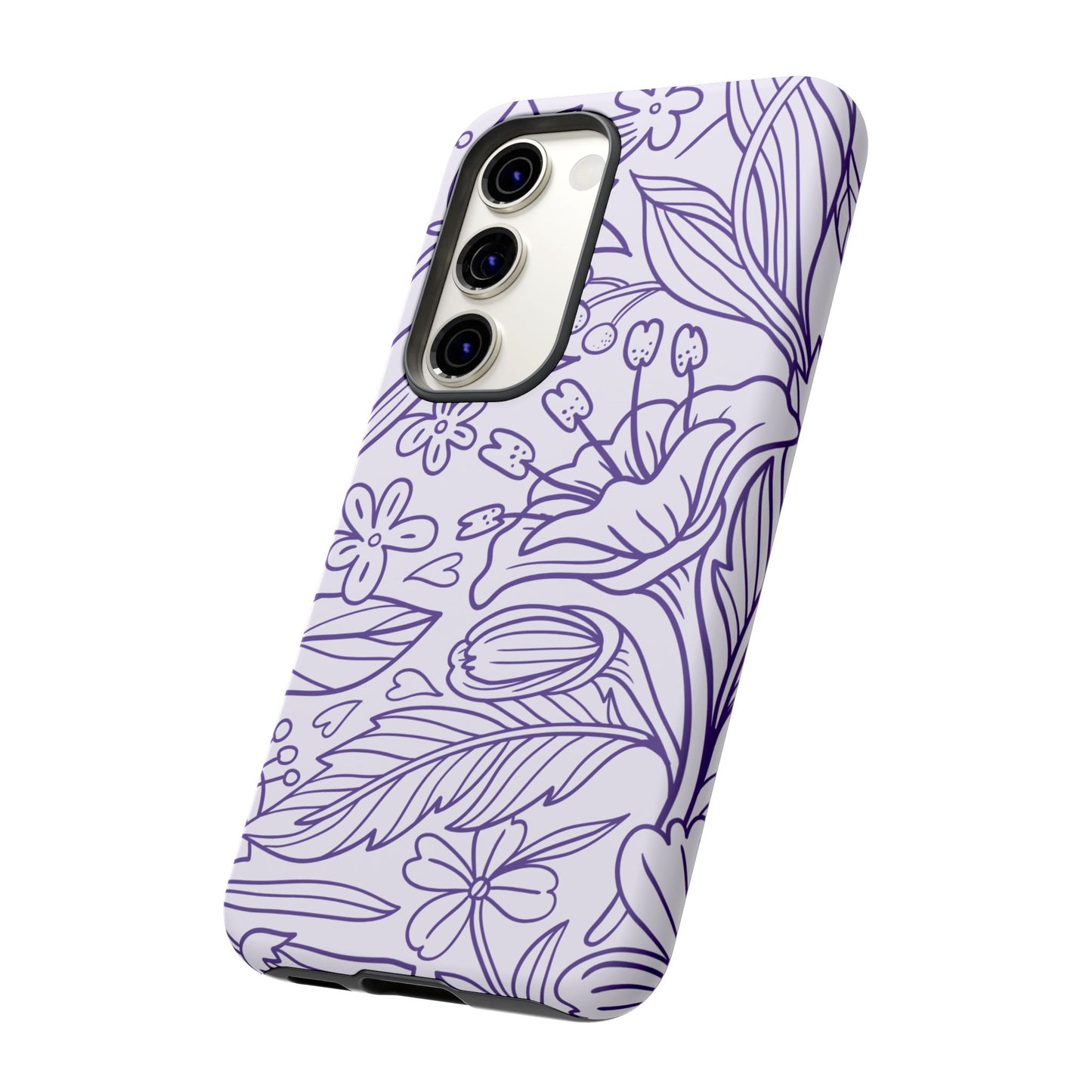 Lavender Floral Line Art Tough Samsung Galaxy Case – Minimalist Botanical Design with Dual-Layer Protection