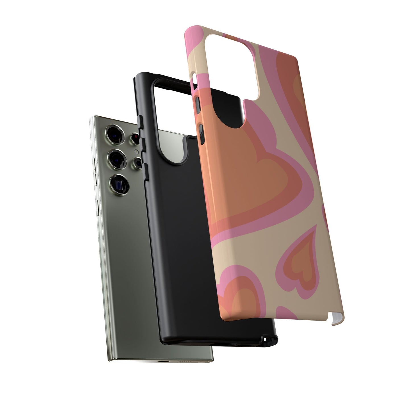 Retro Pink Hearts Samsung Galaxy Case – Shock-Resistant, Matte Finish, Dual-Layer Protection