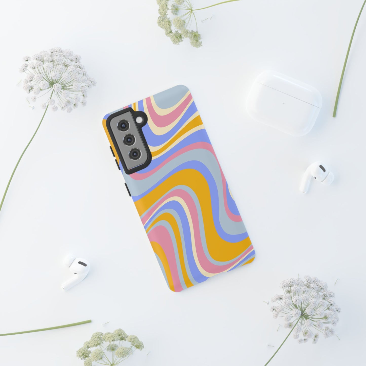 Groovy Pastel Waves Samsung Galaxy Case – 70s-Inspired Design with Dual-Layer Protection