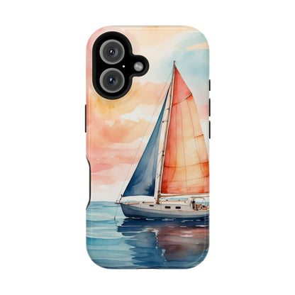 Sunset Sail MagSafe iPhone Case – Watercolor Sailboat and Sky Design