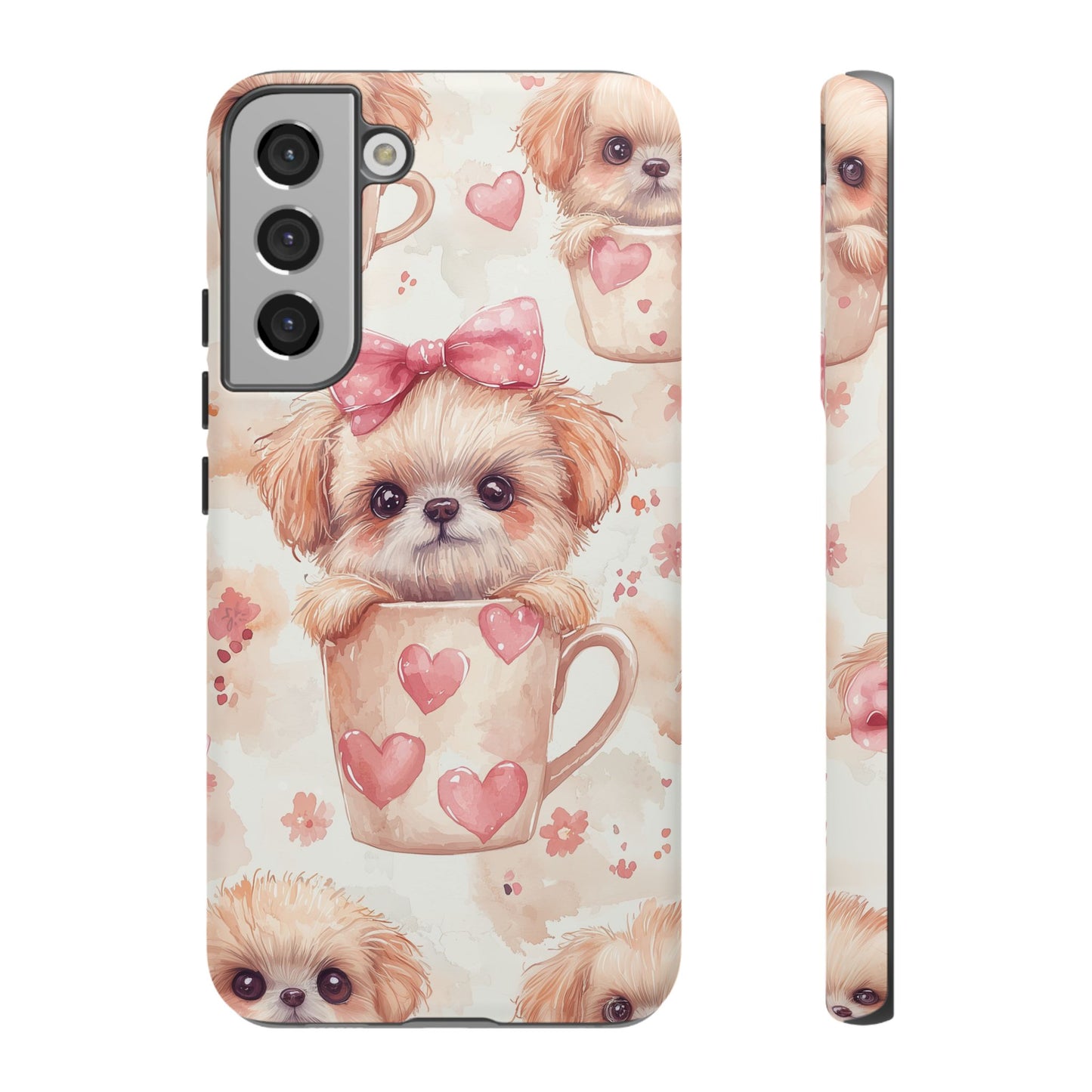 Adorable Puppy in Teacup Samsung Galaxy Case – Tough, Dual-Layer Protection with Cute Pink Bow Design