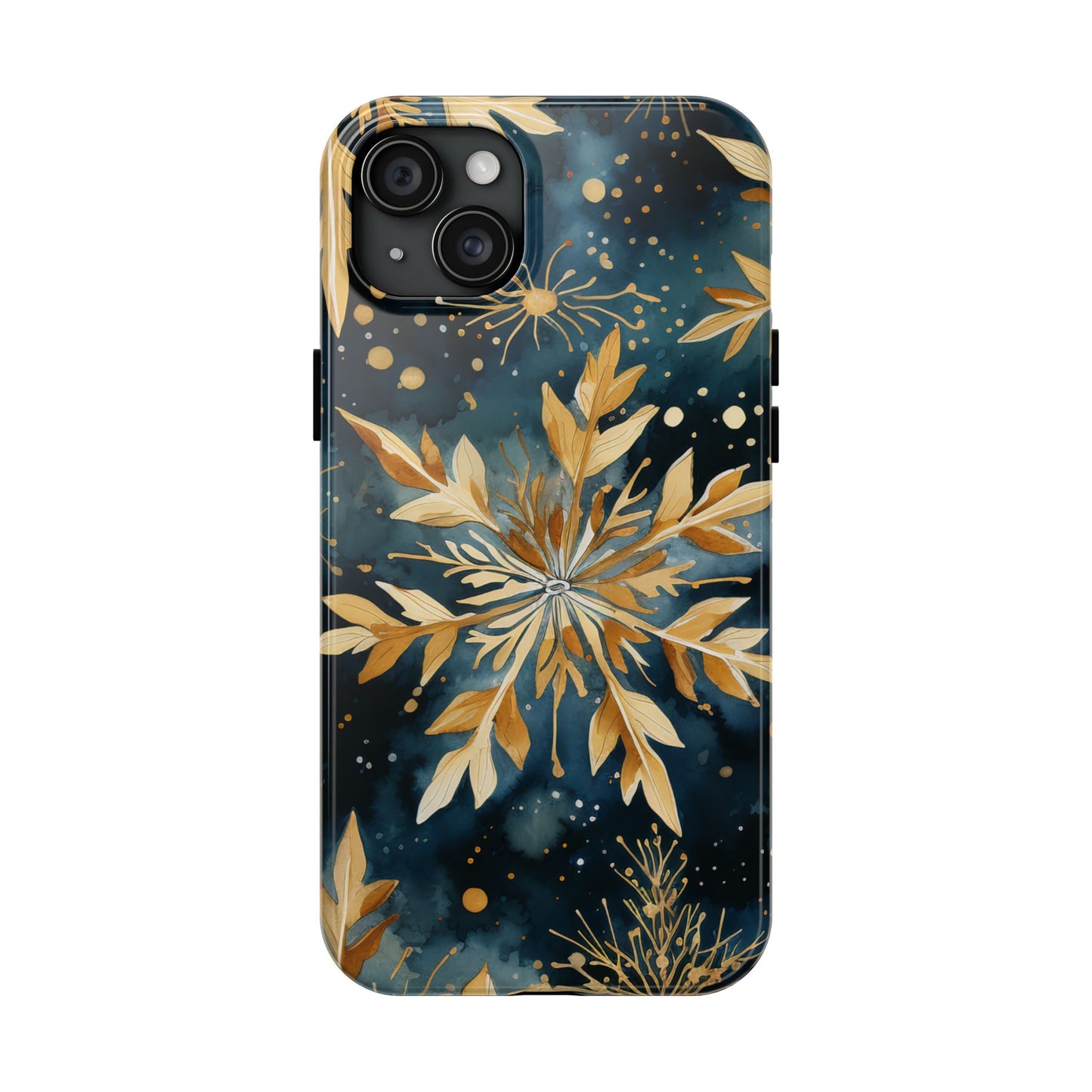 Gold Floral Snowflakes on Midnight Blue - iPhone Series Case