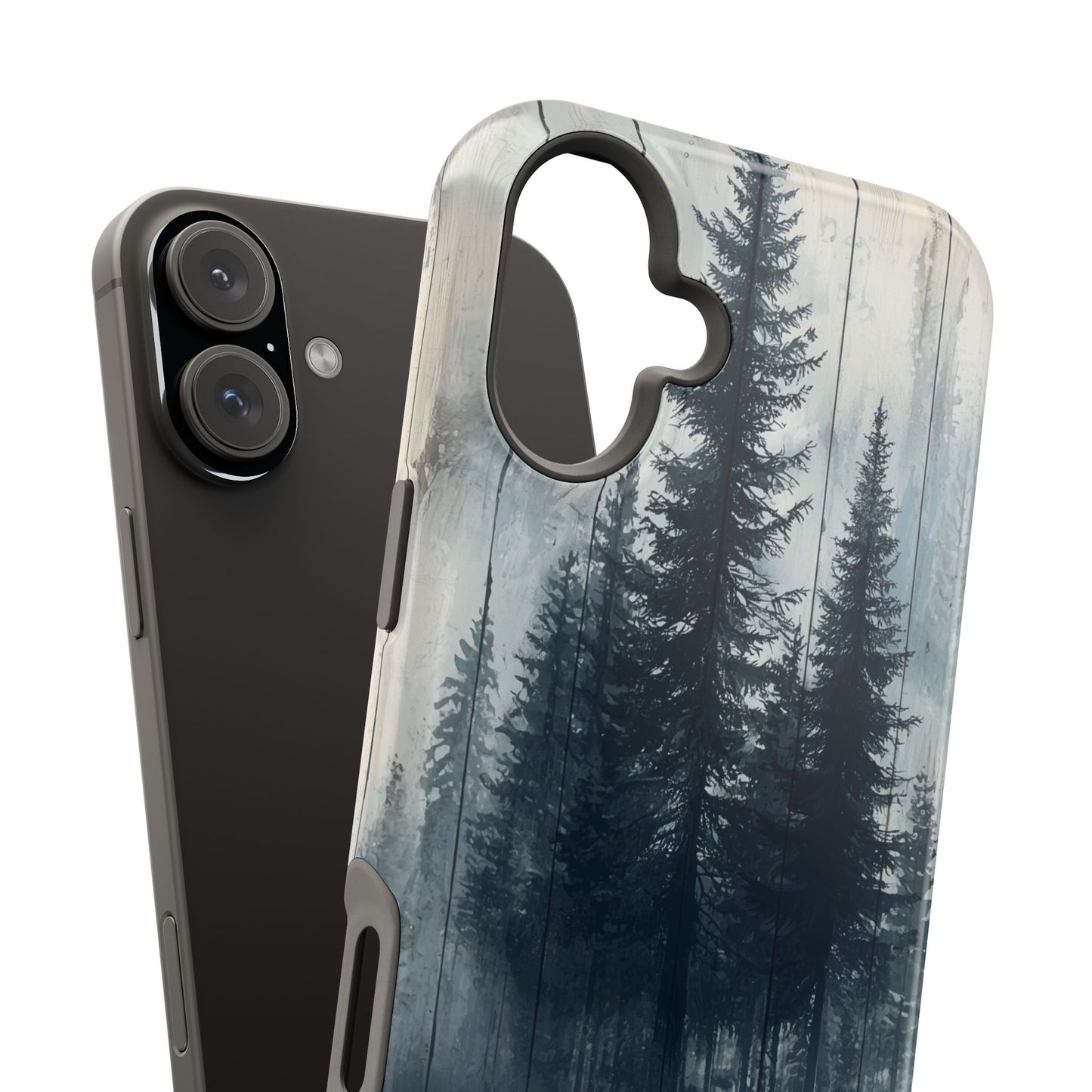 Rustic Pine Forest MagSafe iPhone Case - Blue Toned Woodland Design