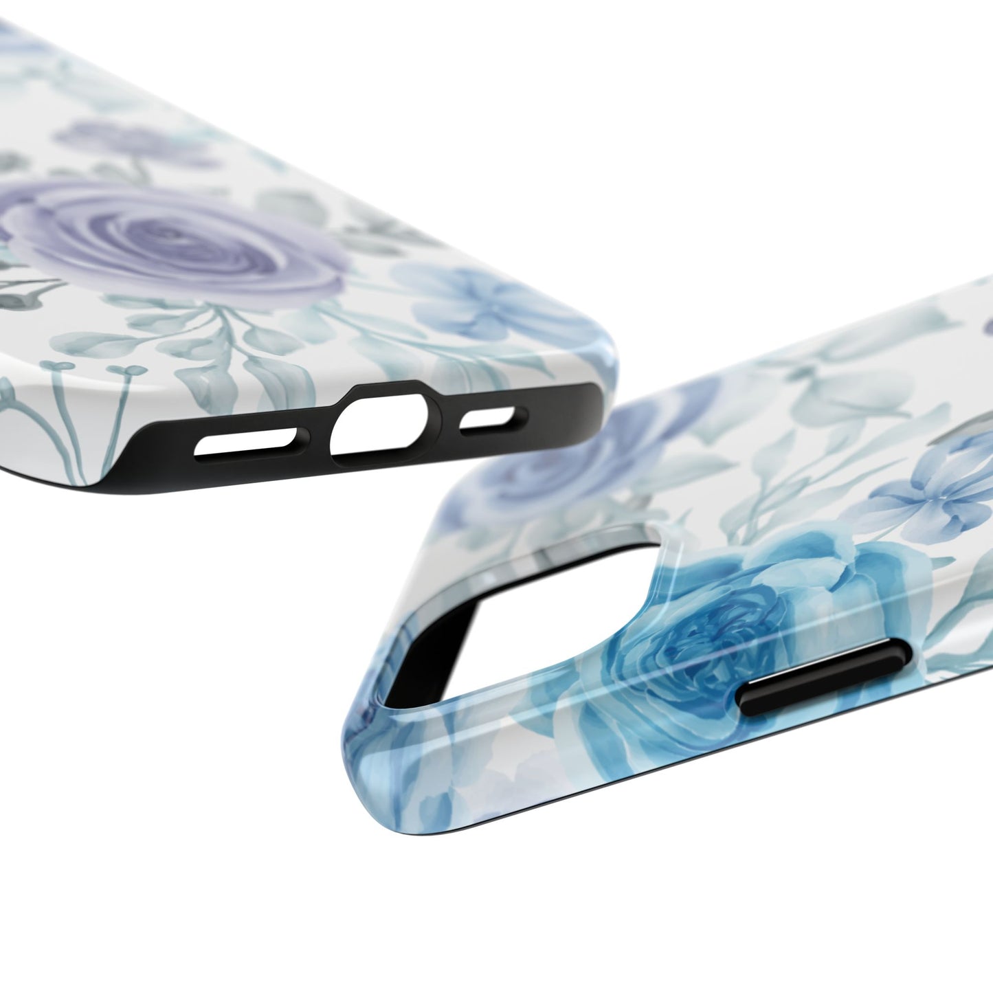 Elegant Blue & Violet Roses iPhone Case – Luxurious Floral Design for Chic Device Protection