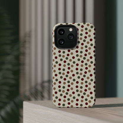 Festive Red & Green Polka Dots on Cream – MagSafe iPhone Case