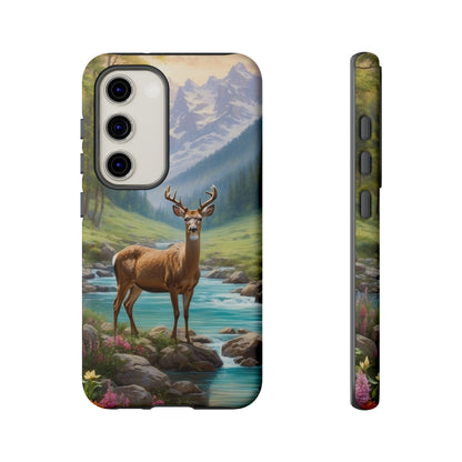 Alpine Serenity – Stag in Mountain Bliss Samsung Galaxy Phone Case