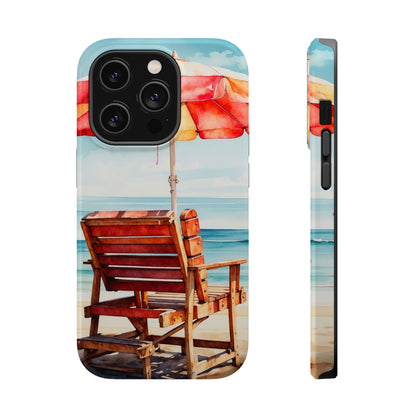 Beachfront Sunset Lounge MagSafe iPhone Case – Vibrant Watercolor Design