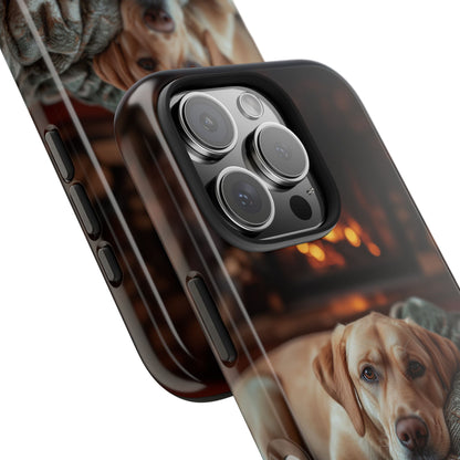 Cozy Labrador by Fireplace iPhone Case – Rustic Cabin Protective Cover