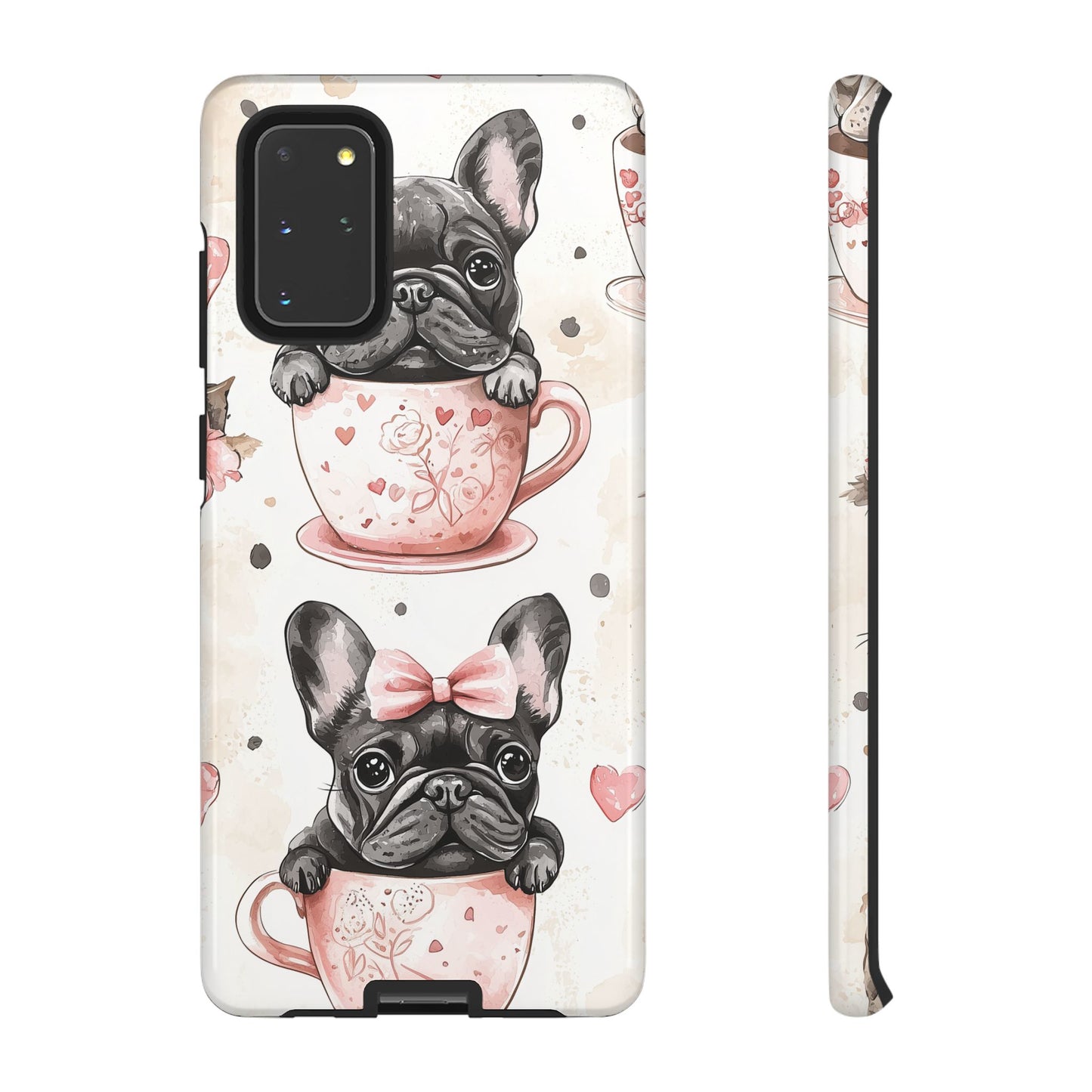 French Bulldogs in Teacups Samsung Galaxy Case – Cute Dog Design with Hearts & Bows, Shockproof & Slim